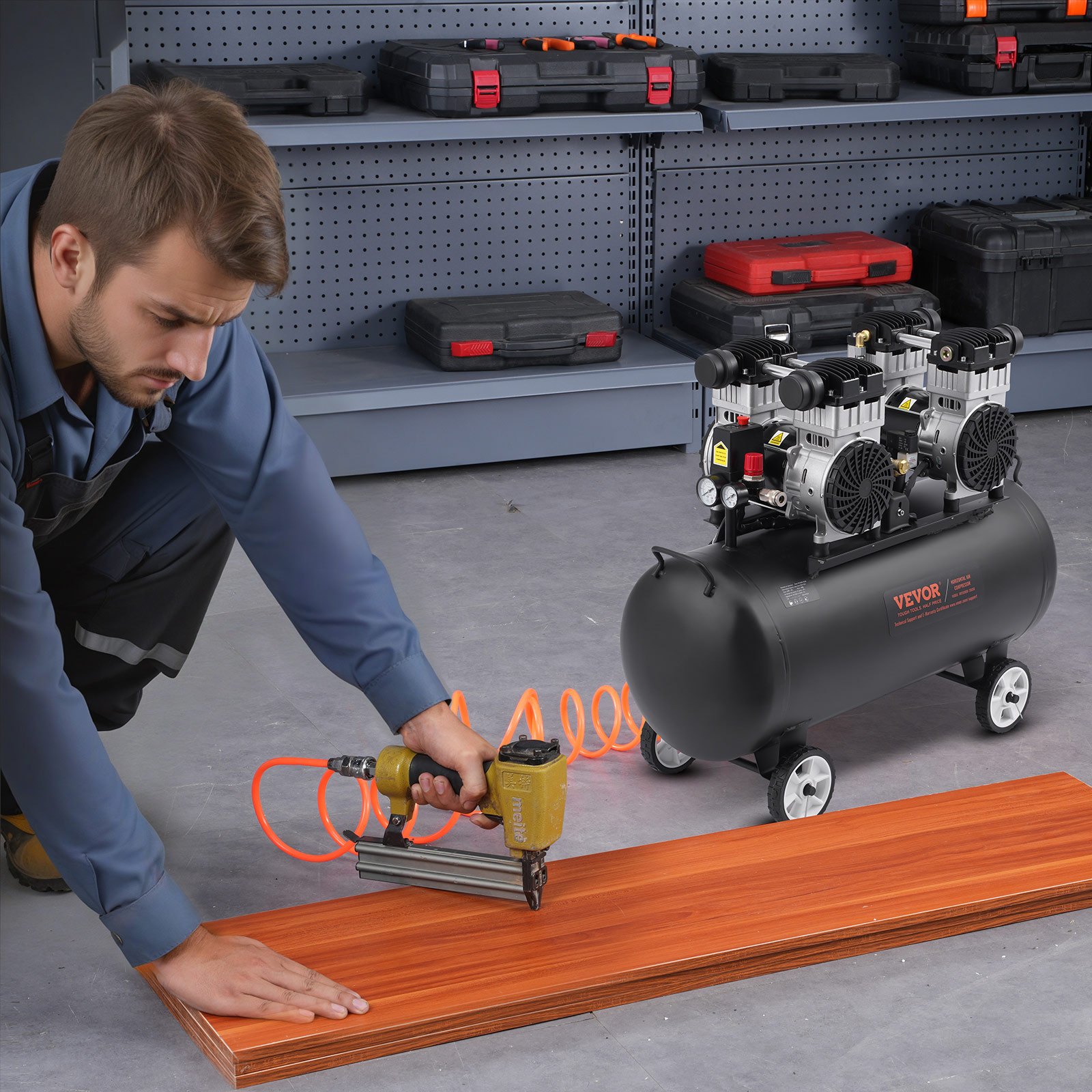 Compresor de aire VEVOR, tanque de acero de 20 galones, compresor de aire sin aceite de 4 HP, 14,6 CFM a 90 PSI y presión máxima de 125 PSI, compresor portátil ultrasilencioso de 78 dB, para reparación de automóviles, inflado de neumáticos, pintura en aerosol