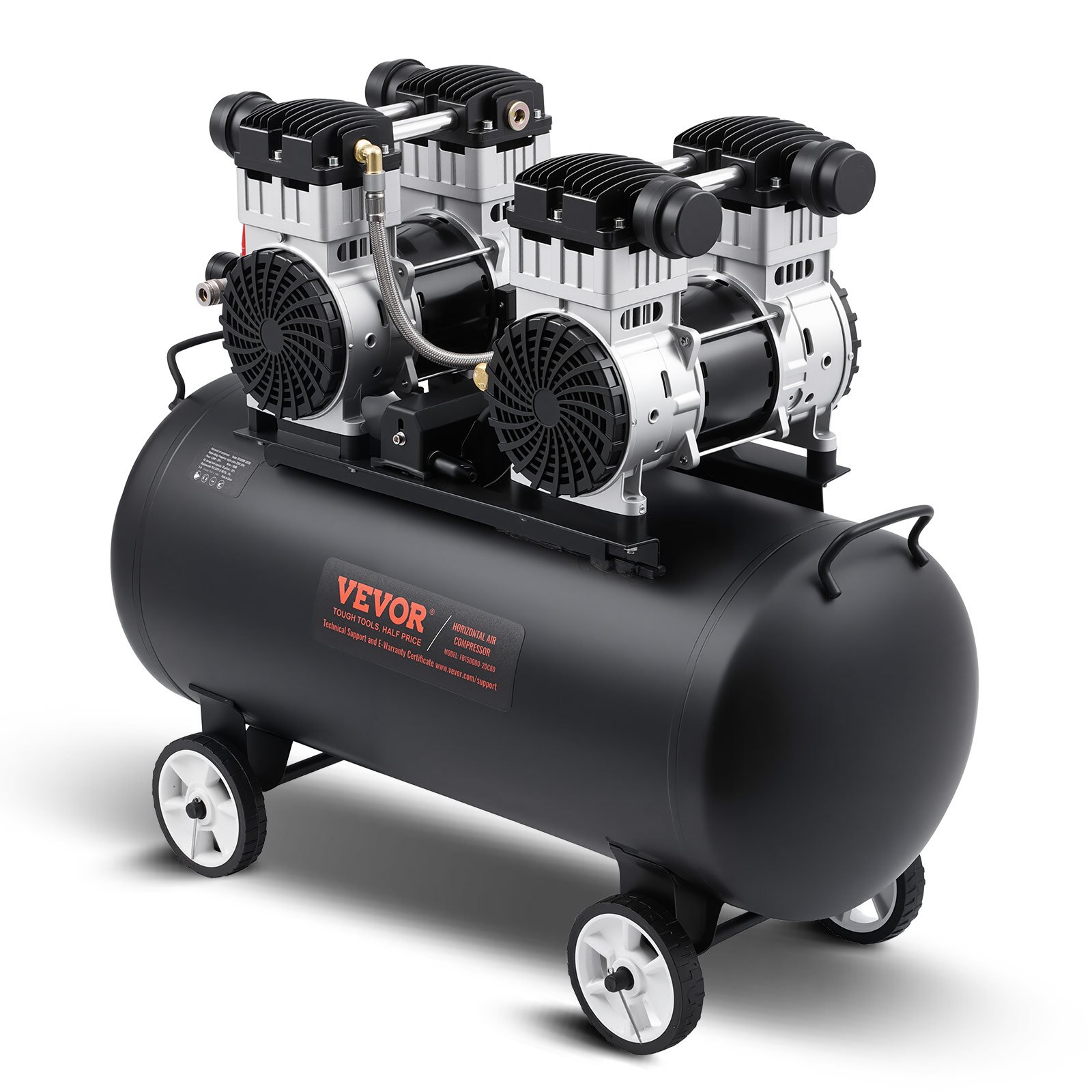 Compresor de aire VEVOR, tanque de acero de 20 galones, compresor de aire sin aceite de 4 HP, 14,6 CFM a 90 PSI y presión máxima de 125 PSI, compresor portátil ultrasilencioso de 78 dB, para reparación de automóviles, inflado de neumáticos, pintura en aerosol