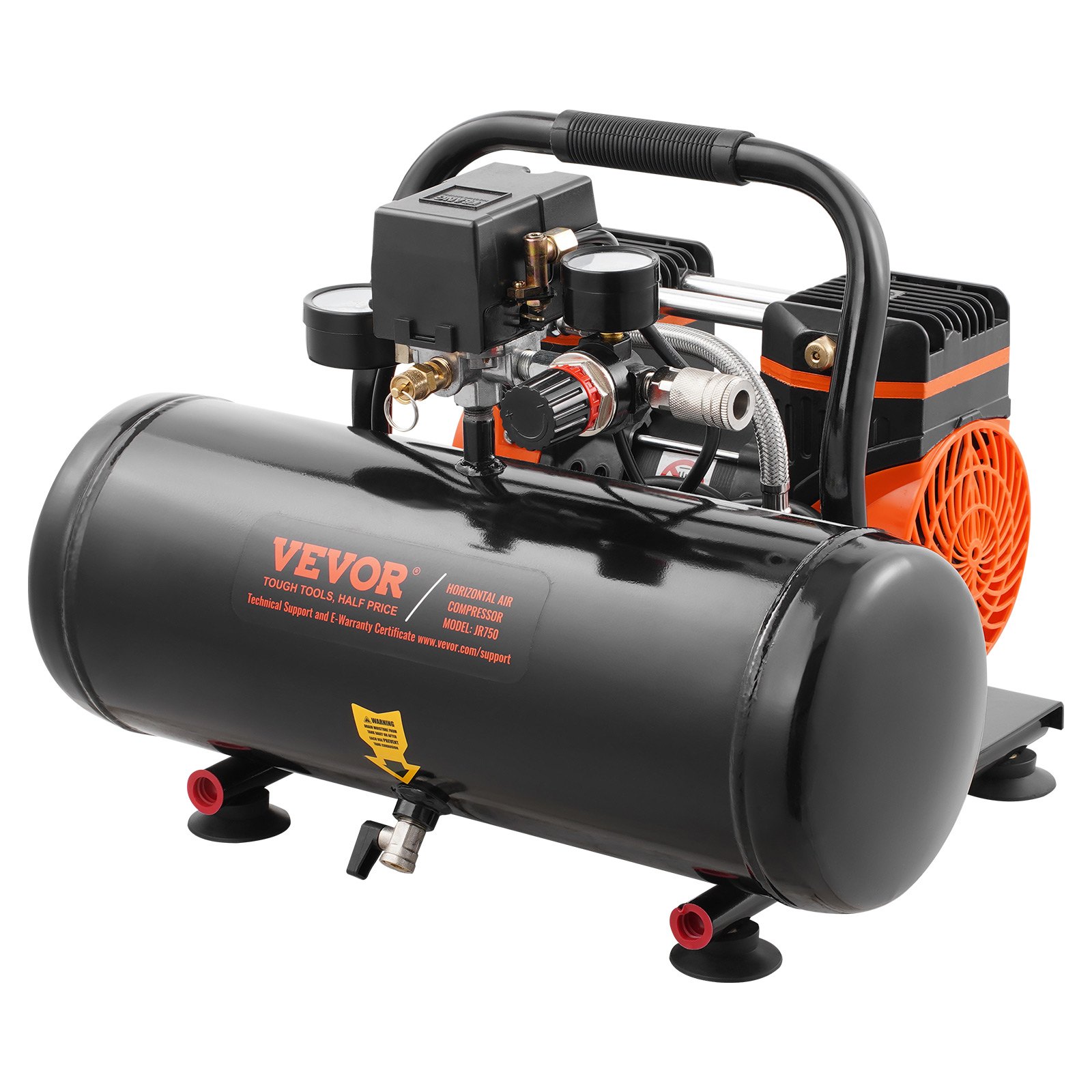 VEVOR air compressor, 2-gallon steel tank, 1 HP, 2.5 CFM, 8 bar, oil-free air compressor and max. 120 PSI pressure, 81 dB, ultra-quiet portable compressor, for car repair, tire inflation, spray painting