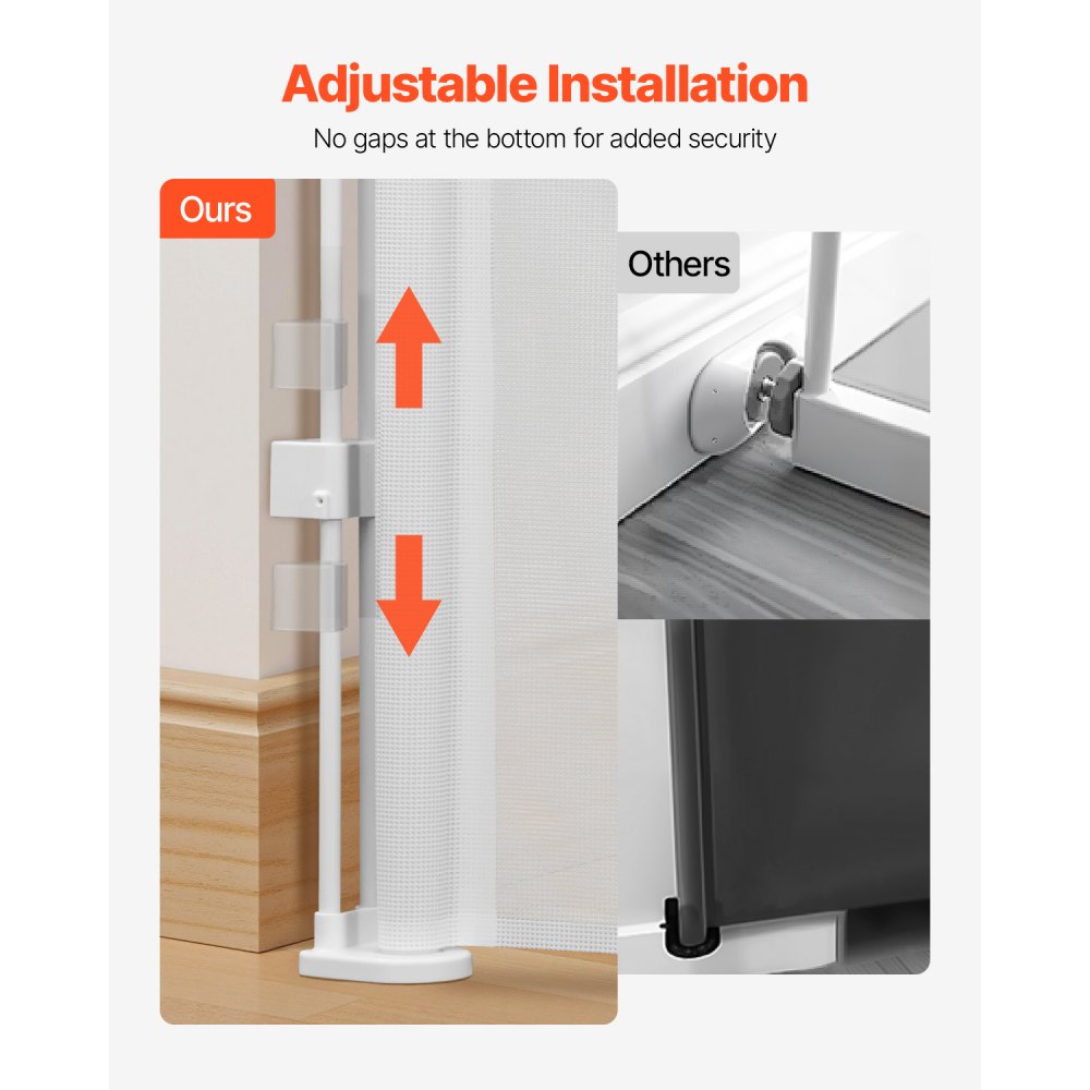 VEVOR Puerta Retráctil hasta 280 cm Alto de 87 cm Barrera de Seguridad Extensible Fácil de Instalar Panel de Malla Transpirable para Escaleras Interiores, Puertas, Pasillos, Salas de Juegos, Blanco