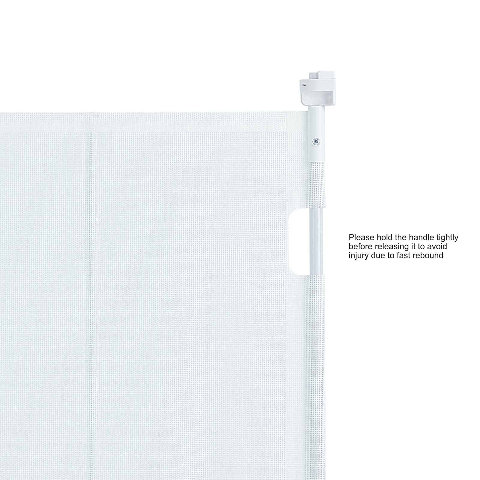 VEVOR Barrera de Seguridad Extensible hasta 295 cm Puerta Mágica para Perros Alto de 87 cm Puerta Retráctil para Bebés Abrir con Una Mano Vallas de Malla para Niños Perros Pasillo Escaleras, Blanco