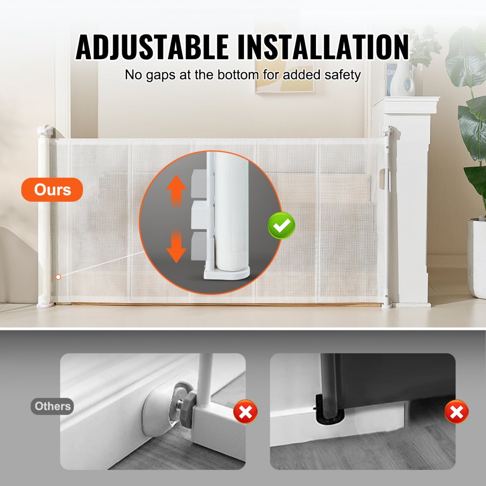 VEVOR Barrera de Seguridad Extensible hasta 195 cm Puerta Mágica para Perros Alto de 87 cm Puerta Retráctil para Bebés Abrir con Una Mano Vallas de Malla para Niños Perros Pasillo Escaleras, Blanco