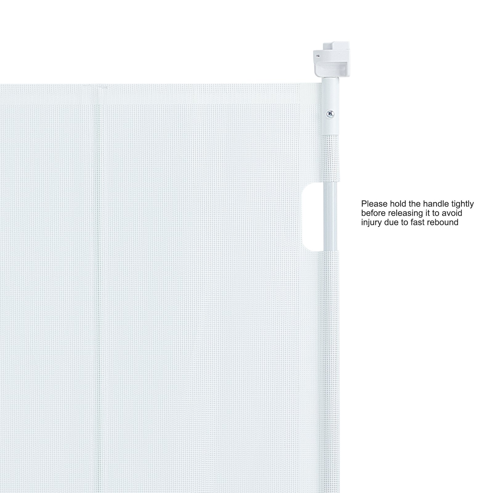 VEVOR Barrera de Seguridad Extensible hasta 195 cm Puerta Mágica para Perros Alto de 87 cm Puerta Retráctil para Bebés Abrir con Una Mano Vallas de Malla para Niños Perros Pasillo Escaleras, Blanco