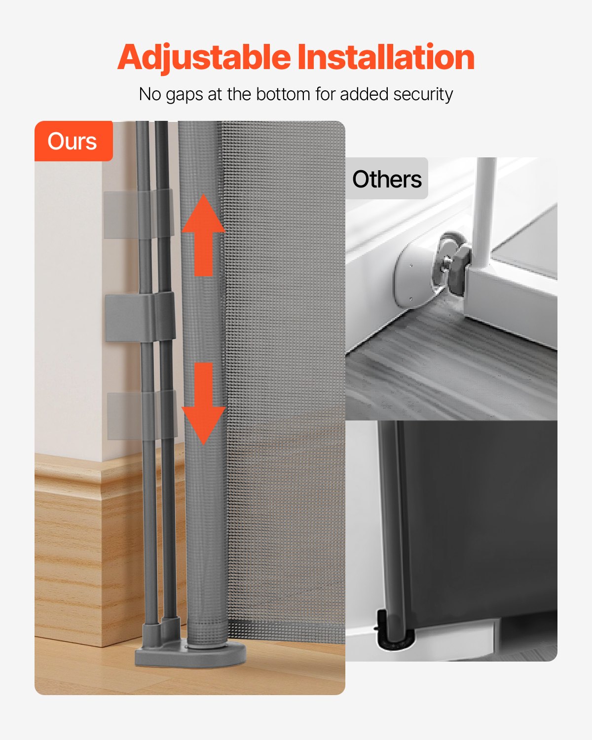 VEVOR Puerta Retráctil hasta 280 cm Alto de 87 cm Barrera de Seguridad Extensible Fácil de Instalar Panel de Malla Transpirable para Escaleras Interiores, Puertas, Pasillos, Salas de Juegos, Gris