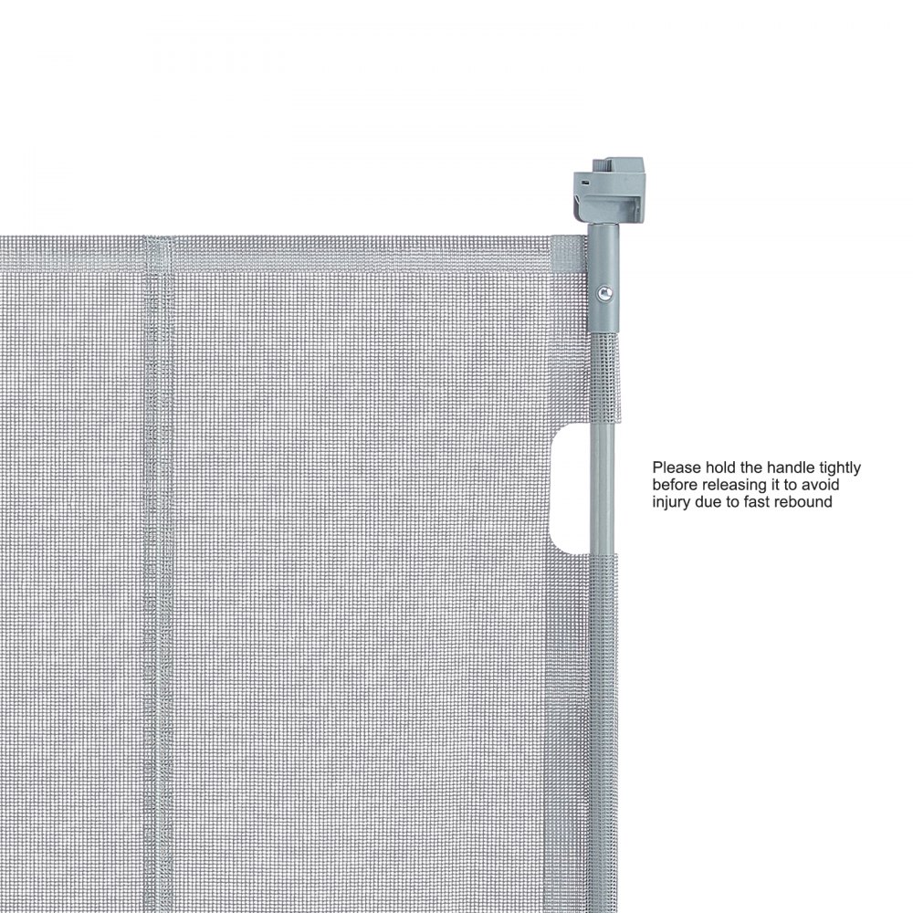 VEVOR Barrera de Seguridad Extensible hasta 295 cm Puerta Mágica para Perros Alto de 87 cm Puerta Retráctil para Bebés Abrir con Una Mano Vallas de Malla para Niños Perros Pasillo Escaleras, Gris