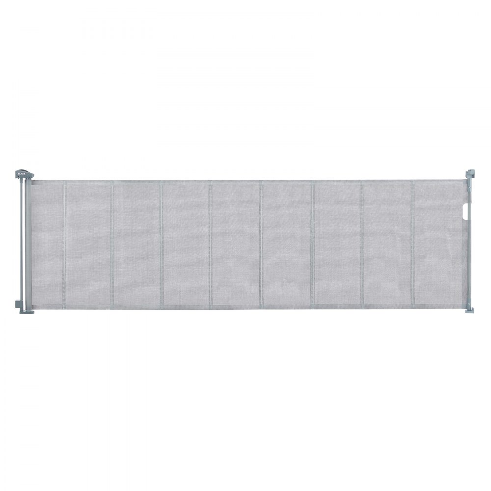 VEVOR Barrera de Seguridad Extensible hasta 295 cm Puerta Mágica para Perros Alto de 87 cm Puerta Retráctil para Bebés Abrir con Una Mano Vallas de Malla para Niños Perros Pasillo Escaleras, Gris