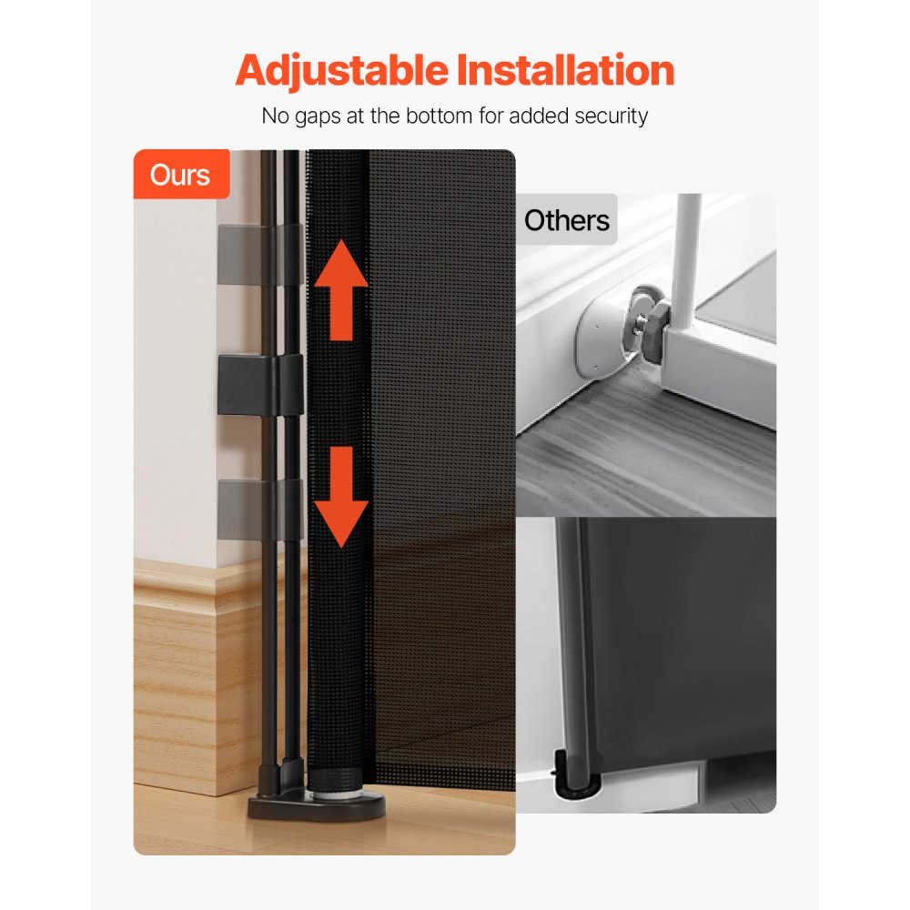 VEVOR Puerta Retráctil hasta 280 cm Alto de 87 cm Barrera de Seguridad Extensible Fácil de Instalar Panel de Malla Transpirable para Escaleras Interiores, Puertas, Pasillos, Salas de Juegos, Negro
