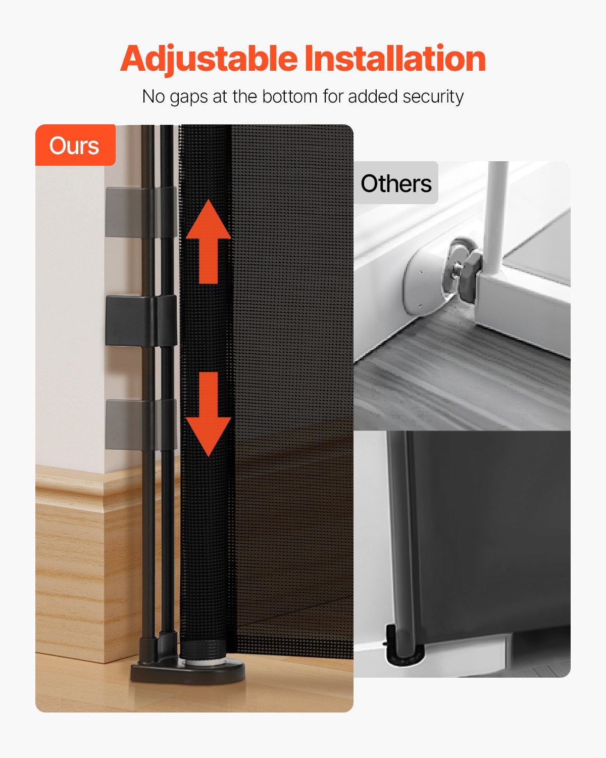 VEVOR Puerta Retráctil hasta 280 cm Alto de 87 cm Barrera de Seguridad Extensible Fácil de Instalar Panel de Malla Transpirable para Escaleras Interiores, Puertas, Pasillos, Salas de Juegos, Negro