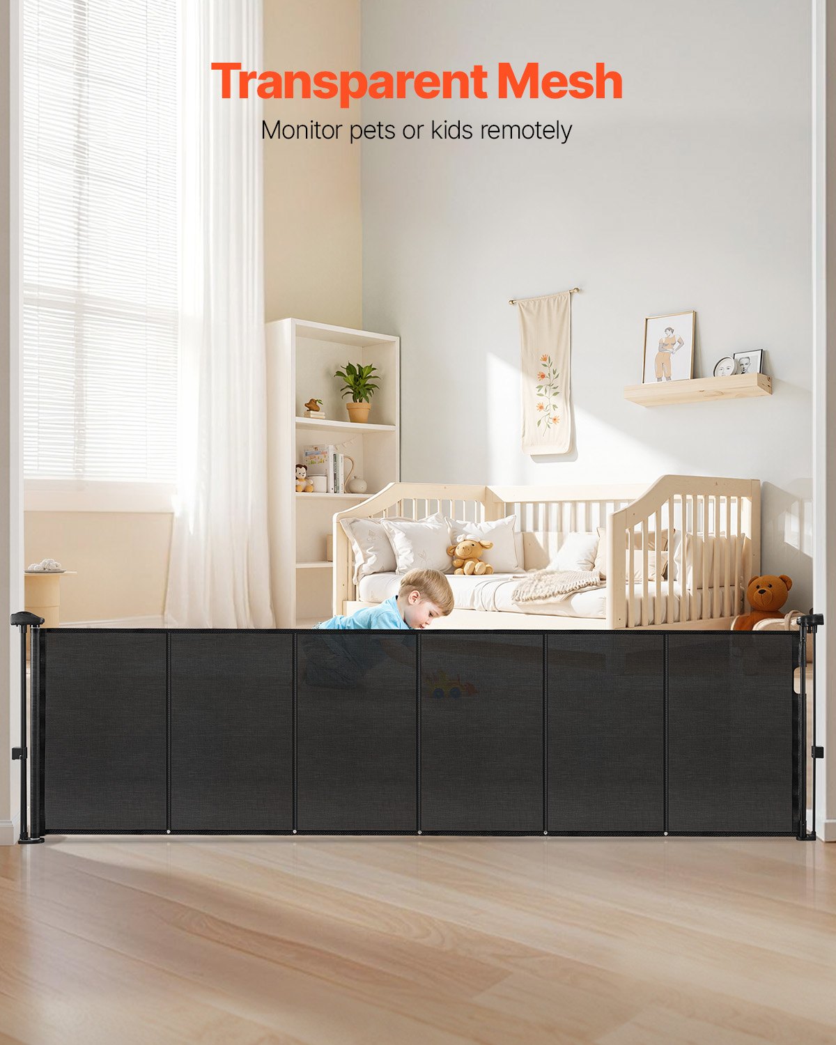 VEVOR Puerta Retráctil hasta 280 cm Alto de 87 cm Barrera de Seguridad Extensible Fácil de Instalar Panel de Malla Transpirable para Escaleras Interiores, Puertas, Pasillos, Salas de Juegos, Negro
