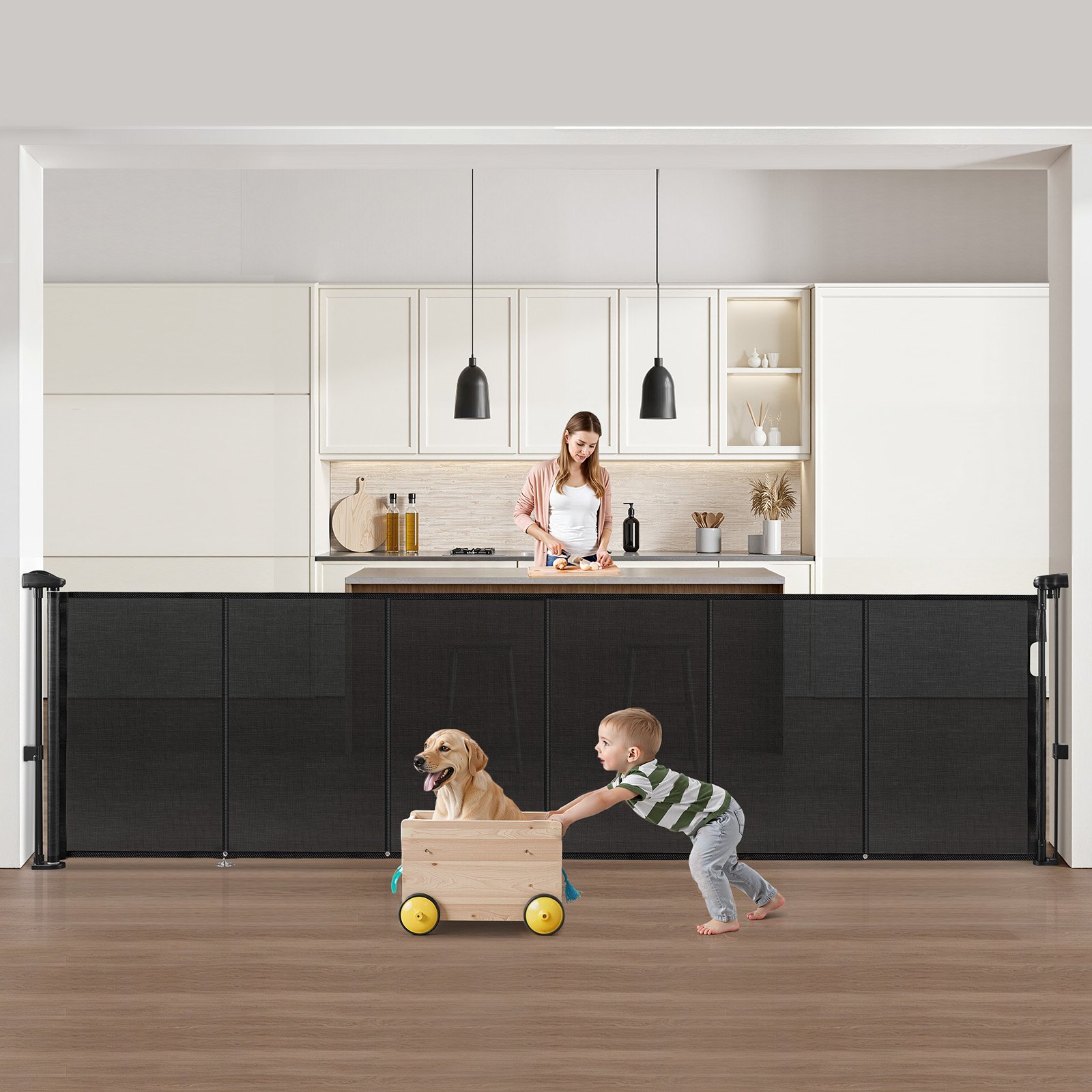 VEVOR Puerta Retráctil hasta 280 cm Alto de 87 cm Barrera de Seguridad Extensible Fácil de Instalar Panel de Malla Transpirable para Escaleras Interiores, Puertas, Pasillos, Salas de Juegos, Negro