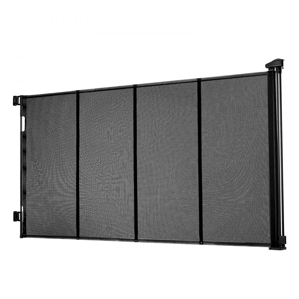 VEVOR Puerta Retráctil 325 x 105,5 cm, Valla de Seguridad para Perros, Panel de Malla Transpirable con Tiras de Fibra de Vidrio para Escaleras Interiores, Puertas, Pasillos, Salas de Juegos, Negro