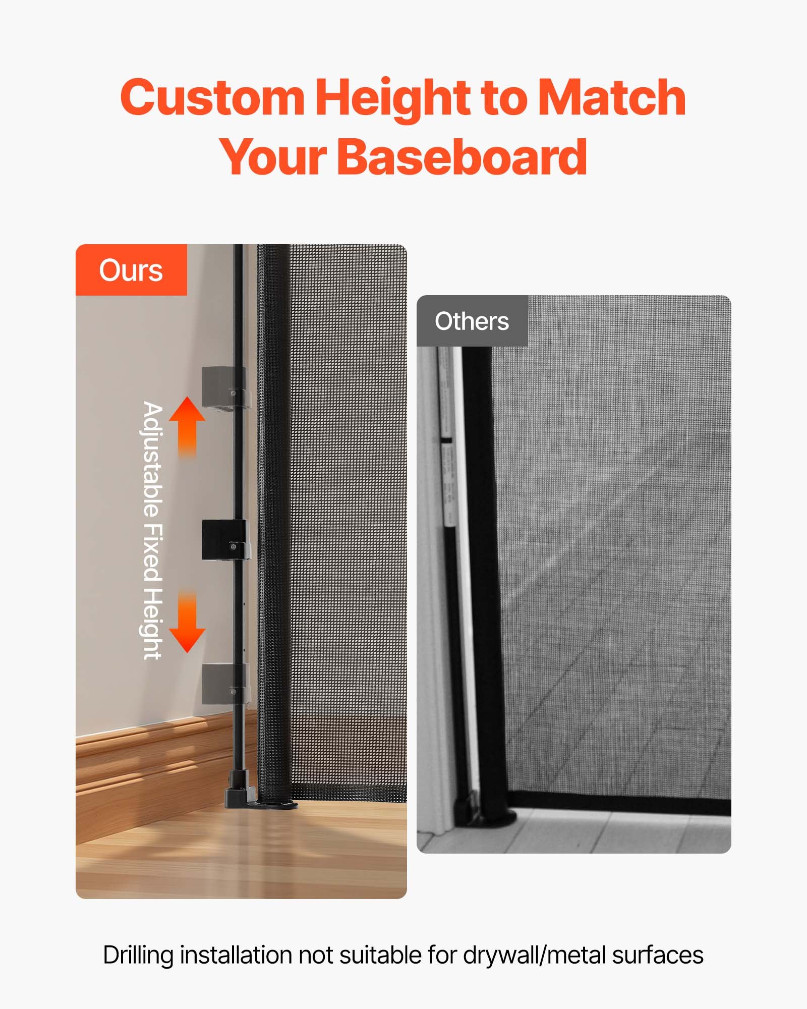 VEVOR Puerta Retráctil 430 x 106 cm, Valla de Seguridad para Perros, Panel de Malla Transpirable con Tiras de Fibra de Vidrio para Escaleras Interiores, Puertas, Pasillos, Salas de Juegos, Negro