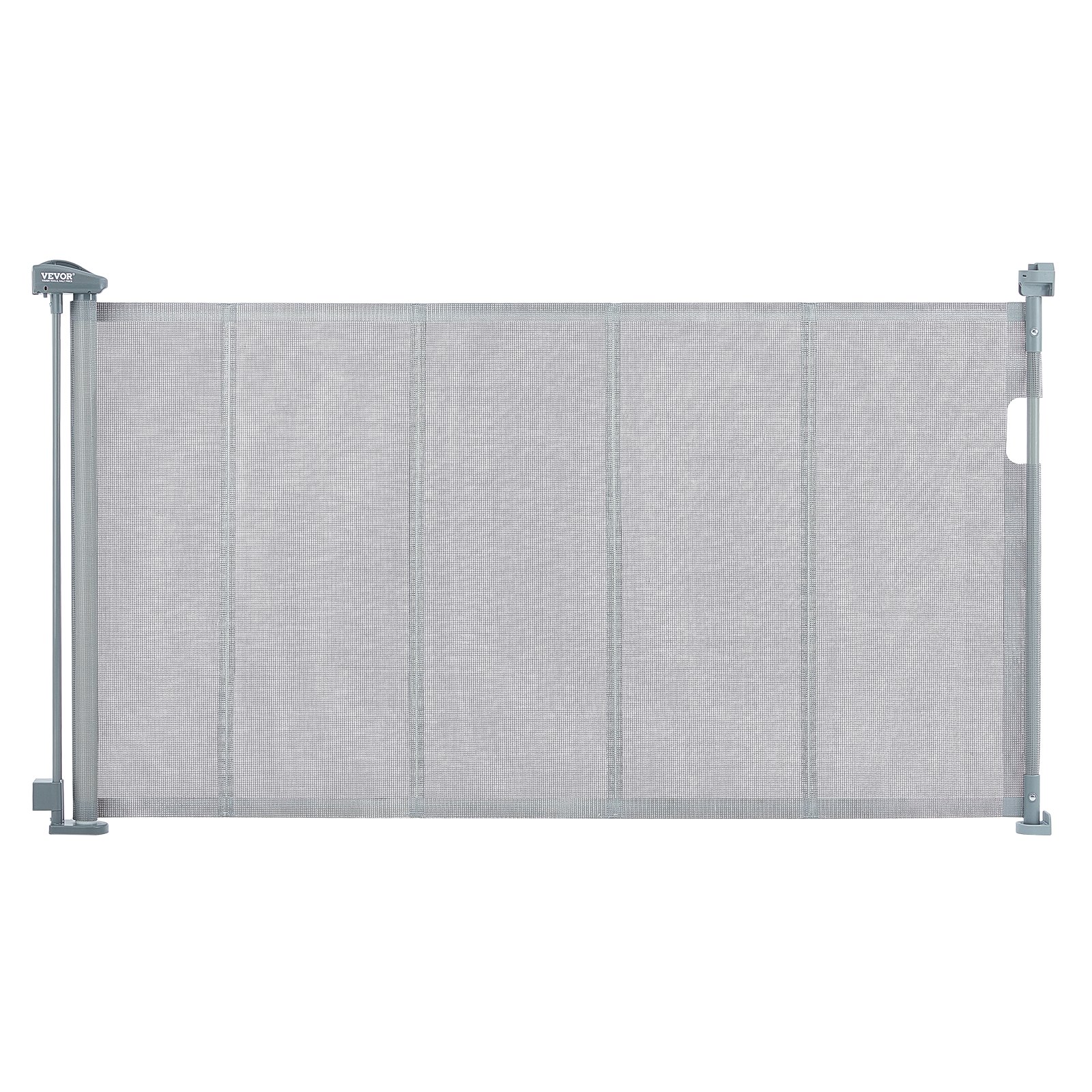 VEVOR Barrera de Seguridad Extensible hasta 153 cm Puerta Mágica para Perros Alto de 87 cm Puerta Retráctil para Bebés Abrir con Una Mano Vallas de Malla para Niños Perros Pasillo Escaleras, Gris