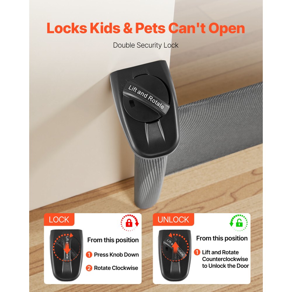 VEVOR Puerta Retráctil 1045x1550 mm, Barrera de Seguridad para Perros con Cierre, Puerta de Malla Permite el Paso sin Tropiezos, para Escaleras Interiores, Puertas, Pasillos, Salas de Juegos, Negro