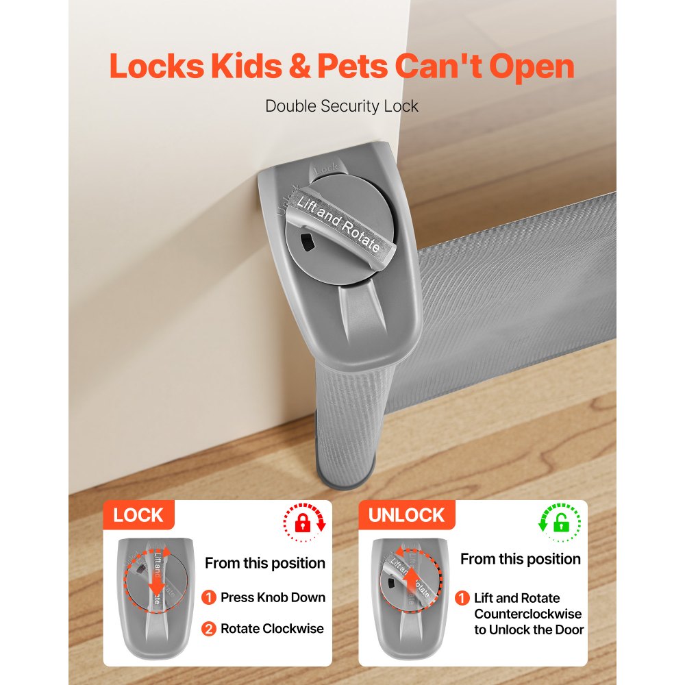 VEVOR Puerta Retráctil 158 x 87 cm, Barrera de Seguridad para Perros con Cierre, Puerta de Malla Permite el Paso sin Tropiezos, para Escaleras Interiores, Puertas, Pasillos, Salas de Juegos, Gris