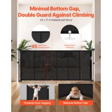 VEVOR Puerta Retráctil hasta 180 cm Alto de 87 cm Barrera de Seguridad Extensible Fácil de Instalar Panel de Malla Transpirable para Escaleras Interiores, Puertas, Pasillos, Salas de Juegos, Negro