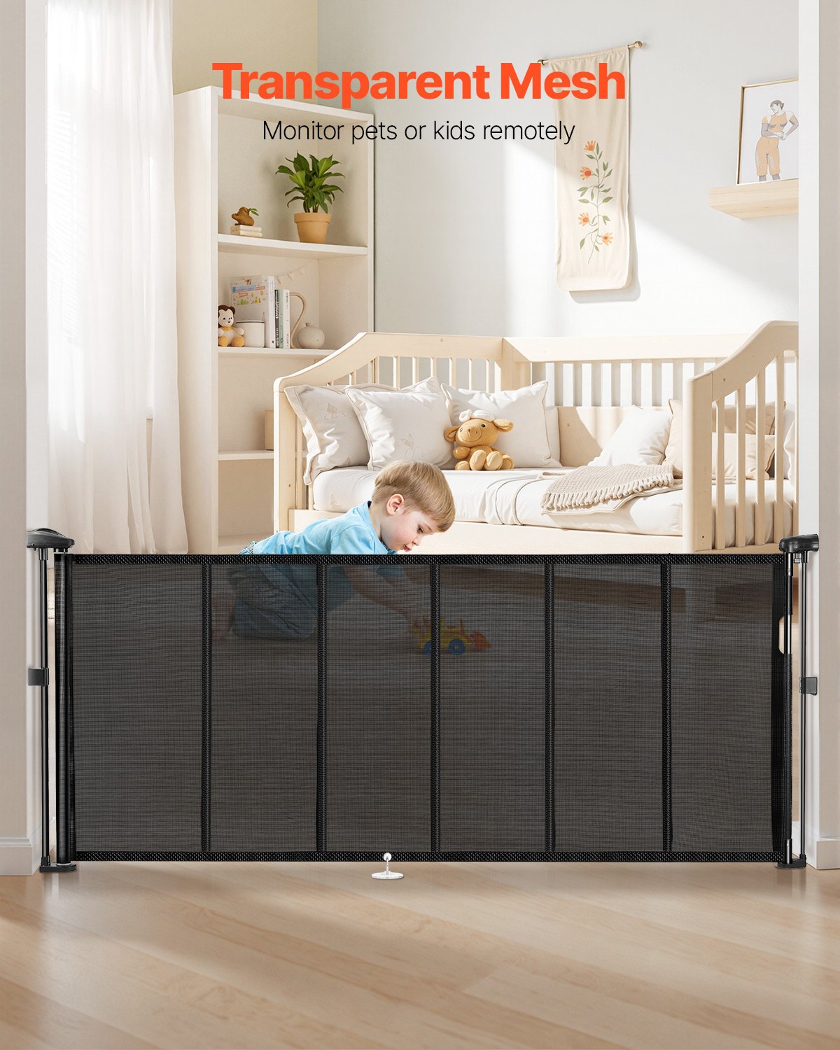 VEVOR Puerta Retráctil hasta 180 cm Alto de 87 cm Barrera de Seguridad Extensible Fácil de Instalar Panel de Malla Transpirable para Escaleras Interiores, Puertas, Pasillos, Salas de Juegos, Negro