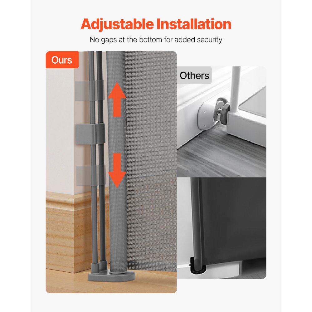 VEVOR Puerta Retráctil hasta 180 cm Alto de 87 cm Barrera de Seguridad Extensible Fácil de Instalar Panel de Malla Transpirable para Escaleras Interiores, Puertas, Pasillos, Salas de Juegos, Gris