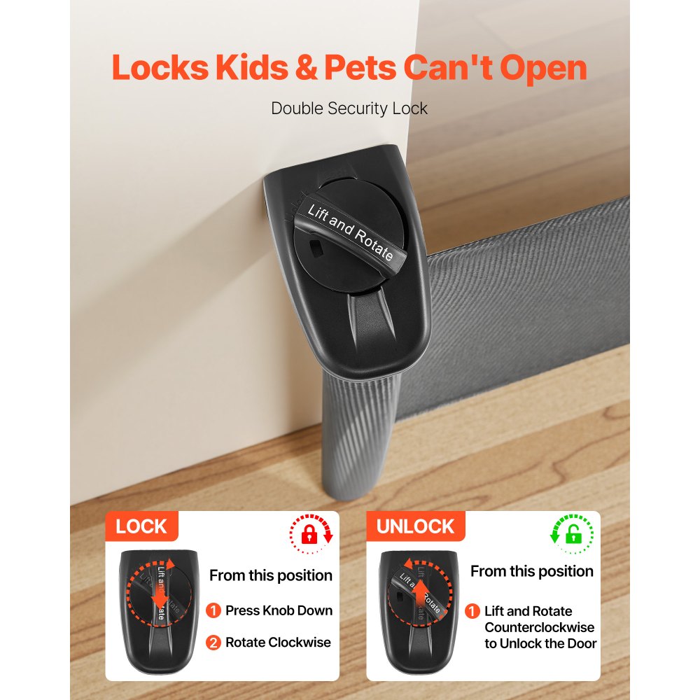 VEVOR Puerta Retráctil 1980x870 mm, Barrera de Seguridad para Perros con Cierre, Puerta de Malla Permite el Paso sin Tropiezos, para Escaleras Interiores, Puertas, Pasillos, Salas de Juegos, Negro