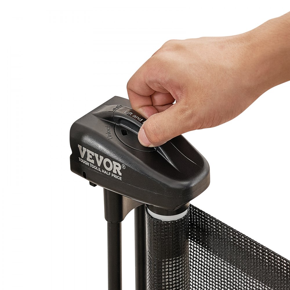 VEVOR Barrera de Seguridad Extensible hasta 195 cm Puerta Mágica para Perros Alto de 87 cm Puerta Retráctil para Bebés Abrir con Una Mano Vallas de Malla para Niños Perros Pasillo Escaleras, Negro