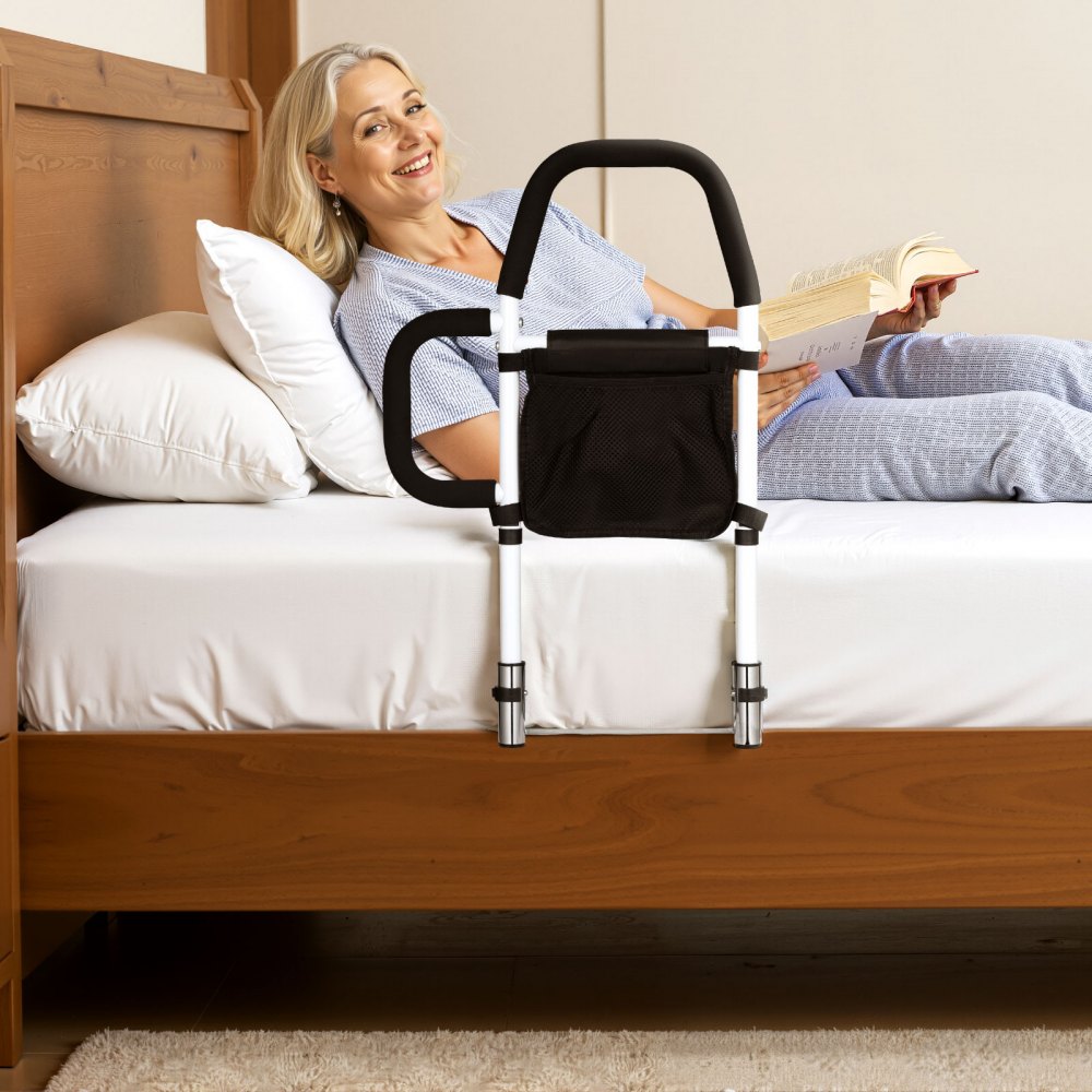 VEVOR Barandilla de Cama de 610 x 400 x 645 mm, con Asa Lateral y Pasamanos de PU, Tubo de Acero al Carbono para Personas Mayores, Compatible con Camas King, Queen, Matrimoniales e Individuales