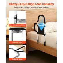 VEVOR Barandilla de Cama de 610 x 400 x 645 mm, con Asa Lateral y Pasamanos de PU, Tubo de Acero al Carbono para Personas Mayores, Compatible con Camas King, Queen, Matrimoniales e Individuales