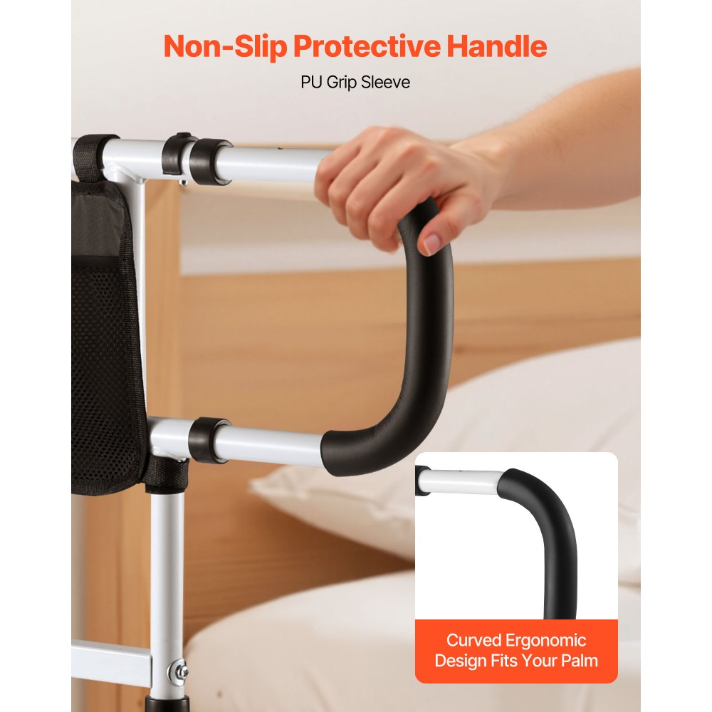 VEVOR Elevador de Cama, Barandilla Plegable y Extensible con Asas Laterales y Pasamanos de PU, con Tubo de Acero al Carbono, para Camas King, Queen, Matrimoniales e Individuales, Carga 136 kg