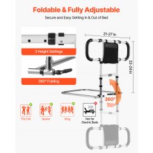 VEVOR Elevador de Cama, Barandilla Plegable y Extensible con Asas Laterales y Pasamanos de PU, con Tubo de Acero al Carbono, para Camas King, Queen, Matrimoniales e Individuales, Carga 136 kg