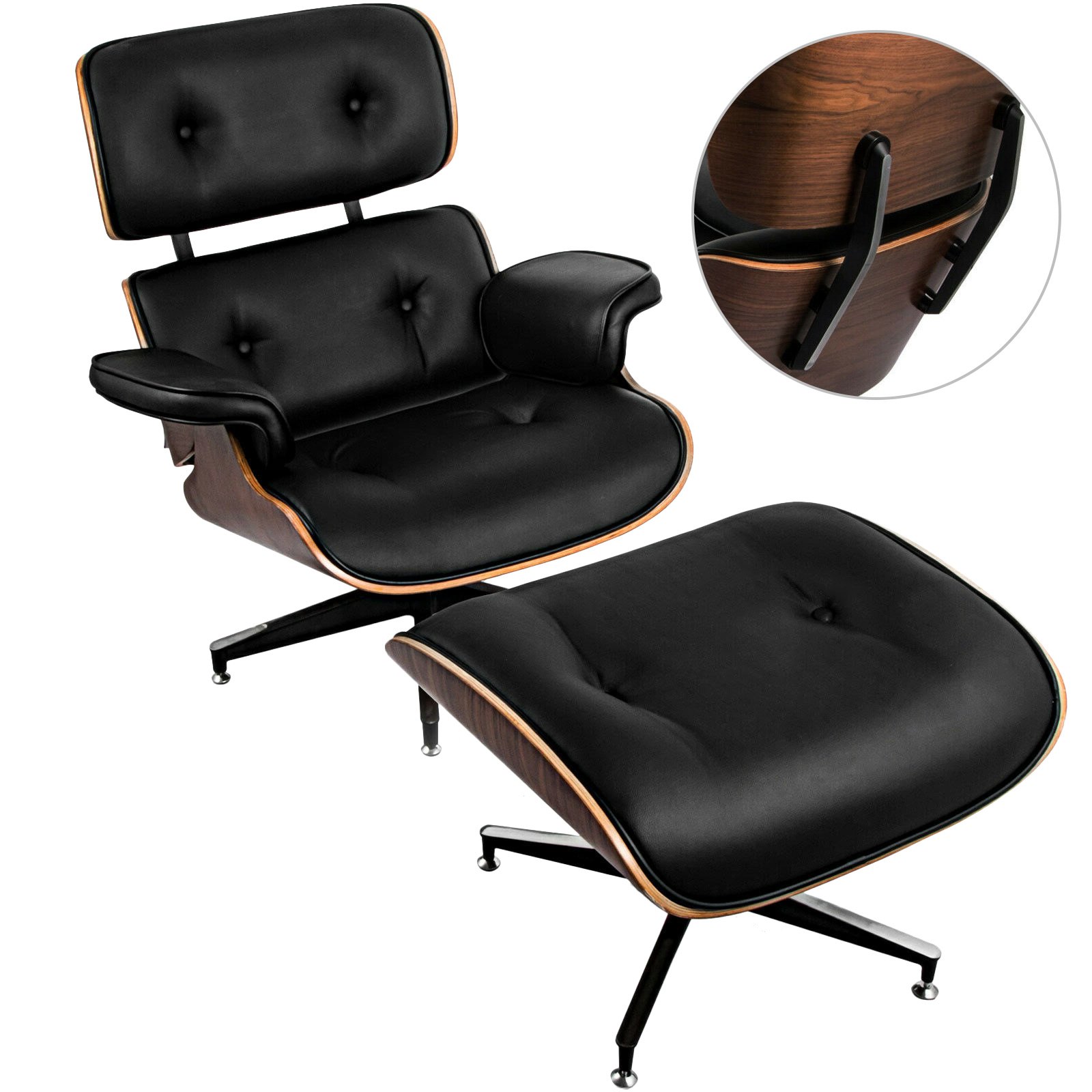 Sillón De Salón Clásico Y Otomana De Cuero Pu Moderno Cuero Auténtico