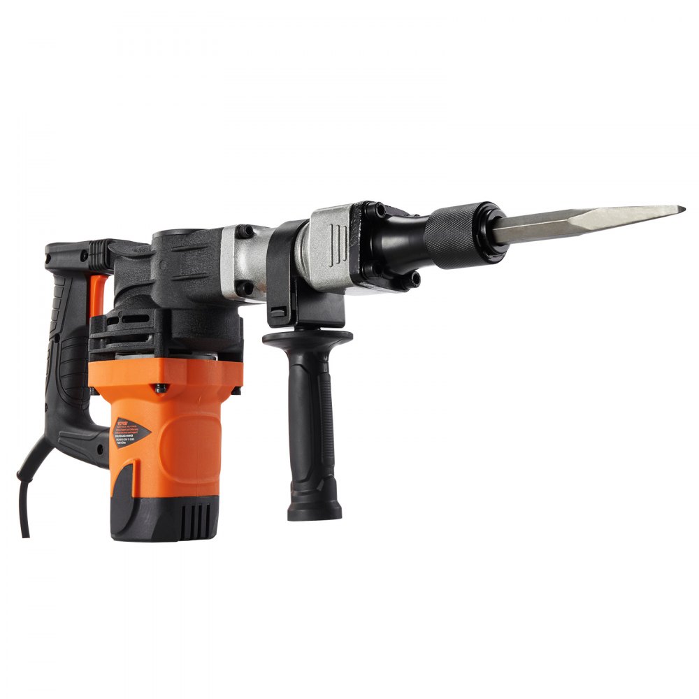 VEVOR Martillo de Demolición 1400 W 19 J 2900 BPM Martillo Eléctrico con Cable 5/8" con 2 Cinceles Reemplazables Mango Giratorio 360° Rompe Hormigón Antivibración para Cincelar Construcción Fontanería