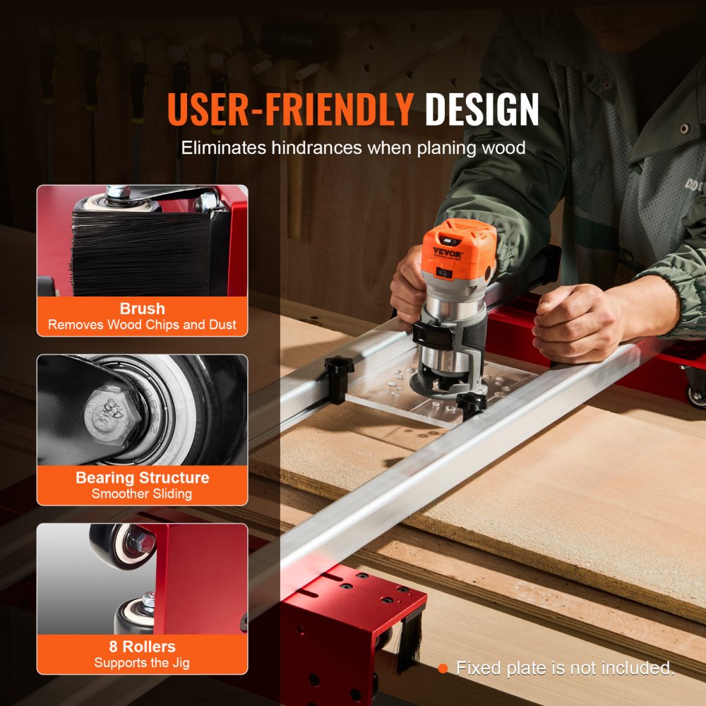 VEVOR Trineo de Enrutador 1525 mm Plantilla de Aplanamiento de Losas Portátil Fácil de Ajustar Trineo de Enrutador Carpintería de Bricolaje Máquina Cepilladora de Recorte para Aplanar Losas Madera