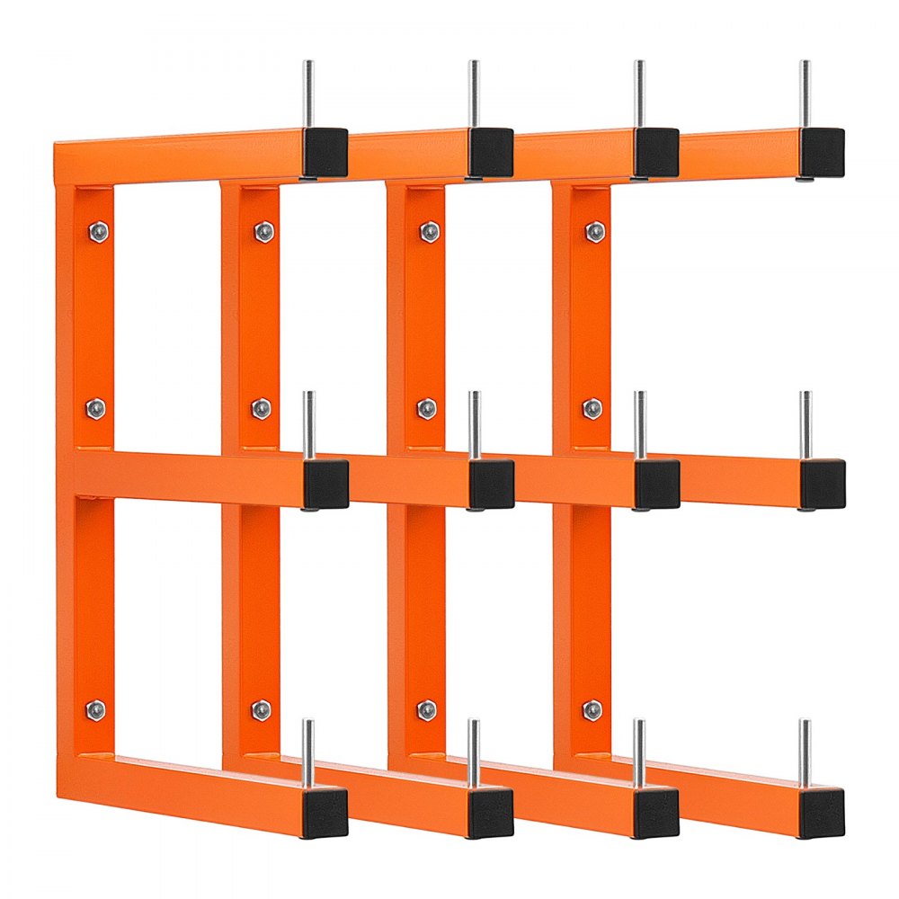 VEVOR Soporte de Pared para Madera 3 Niveles, 100 kg por Nivel, 4 Piezas, Estructura Soldada, con Pasadores de Bloqueo y Kit de Montaje para Tuberías Escaleras Esquís Objetos Largos Garajes Talleres