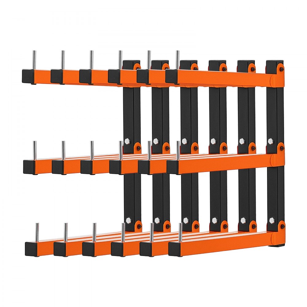 VEVOR Soporte de Pared para Madera 50 kg por Nivel, 6 Piezas, Estantería Plegable 3 Niveles, 410 mm de Profundidad, Pasadores de Bloqueo y Kit de Montaje para Objetos Largos Tuberías Garajes Talleres