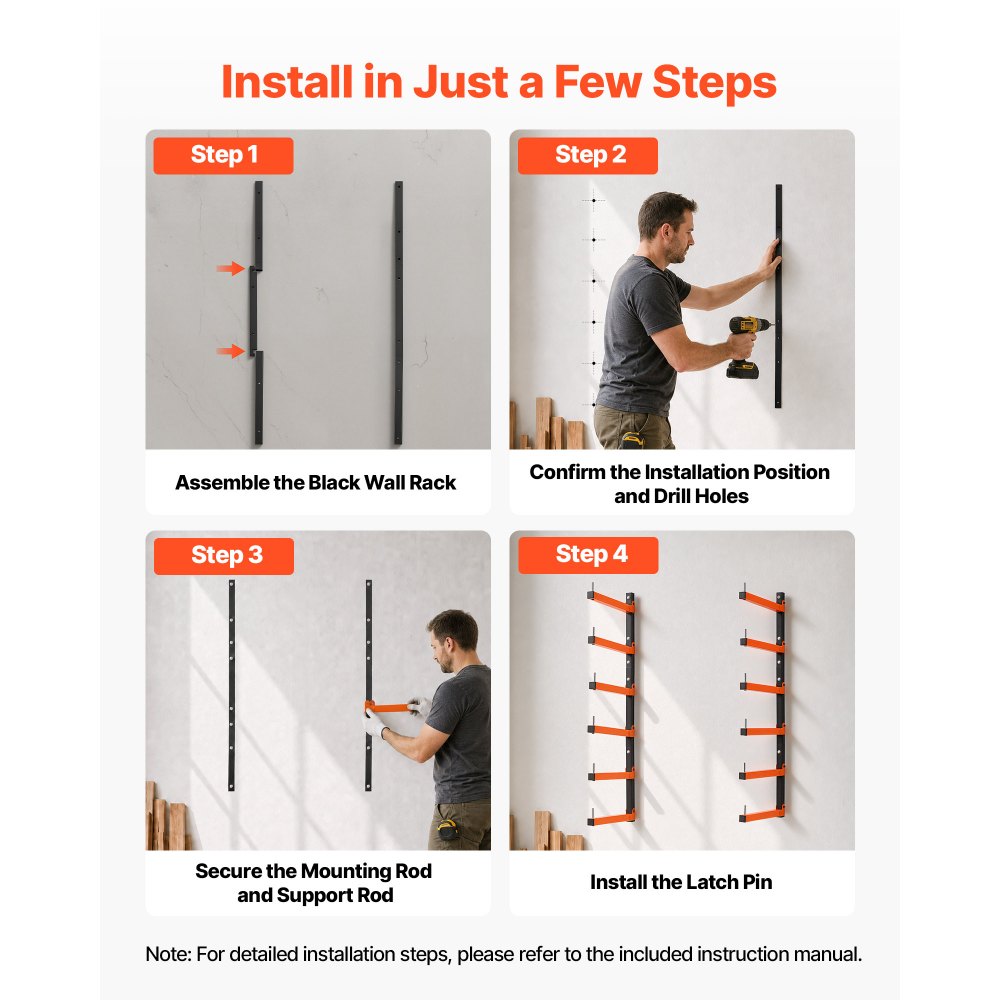 VEVOR Soporte de Pared para Madera Carga 50 kg por Nivel, Estantería Plegable 6 Niveles, 2 Piezas, 410 mm de Profundidad, Pasadores de Bloqueo y Kit de Montaje para Garajes Tuberías Esquís Talleres