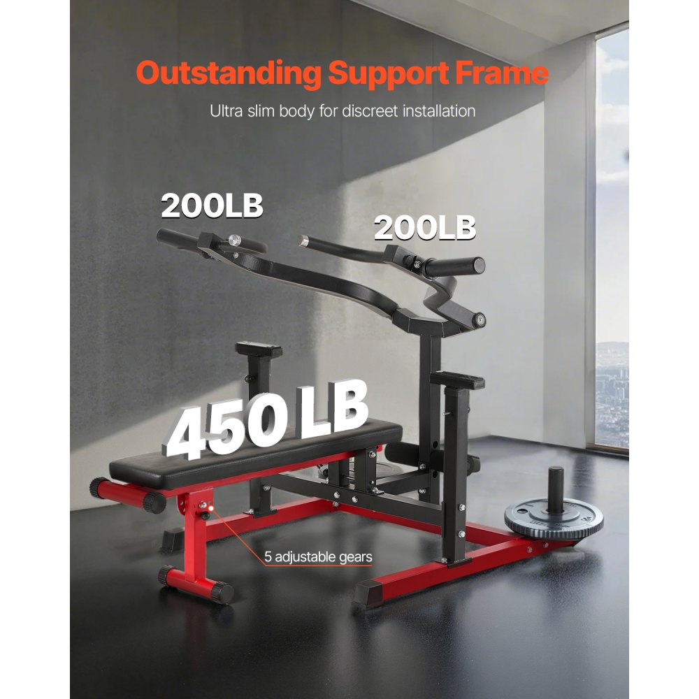 VEVOR Máquina de Prensa de Pecho 204 kg, Banco Inclinado Plano Ajustable con Brazos Convergentes Independientes, Equipo para la Parte Superior Pecho, Abdominales y Hombros, 1600 x 1550 x 760 mm