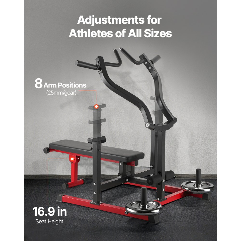 VEVOR Máquina de Prensa de Pecho 204 kg, Banco Inclinado Plano Ajustable con Brazos Convergentes Independientes, Equipo para la Parte Superior Pecho, Abdominales y Hombros, 1600 x 1550 x 760 mm