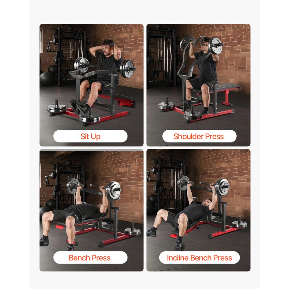 VEVOR Máquina de Prensa de Pecho 204 kg, Banco Inclinado Plano Ajustable con Brazos Convergentes Independientes, Equipo para la Parte Superior Pecho, Abdominales y Hombros, 1600 x 1550 x 760 mm