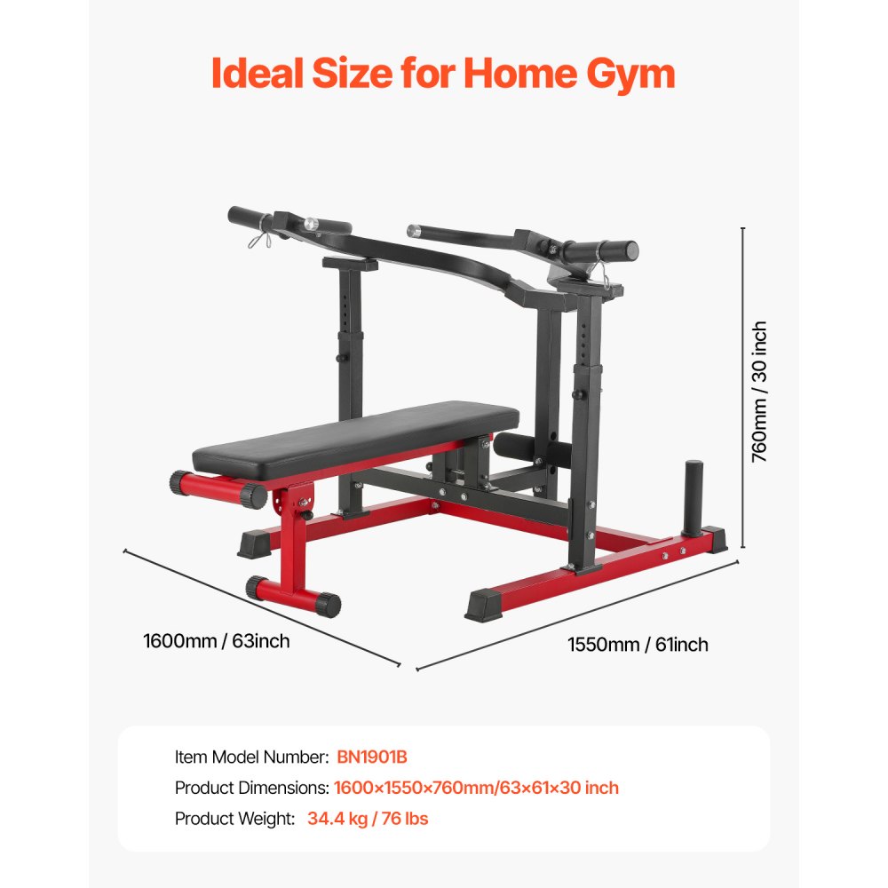 VEVOR Máquina de Prensa de Pecho 204 kg, Banco Inclinado Plano Ajustable con Brazos Convergentes Independientes, Equipo para la Parte Superior Pecho, Abdominales y Hombros, 1600 x 1550 x 760 mm