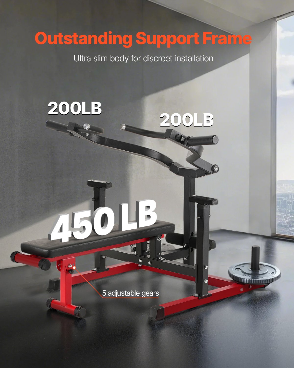 VEVOR Máquina de Prensa de Pecho 204 kg, Banco Inclinado Plano Ajustable con Brazos Convergentes Independientes, Equipo para la Parte Superior Pecho, Abdominales y Hombros, 1600 x 1550 x 760 mm