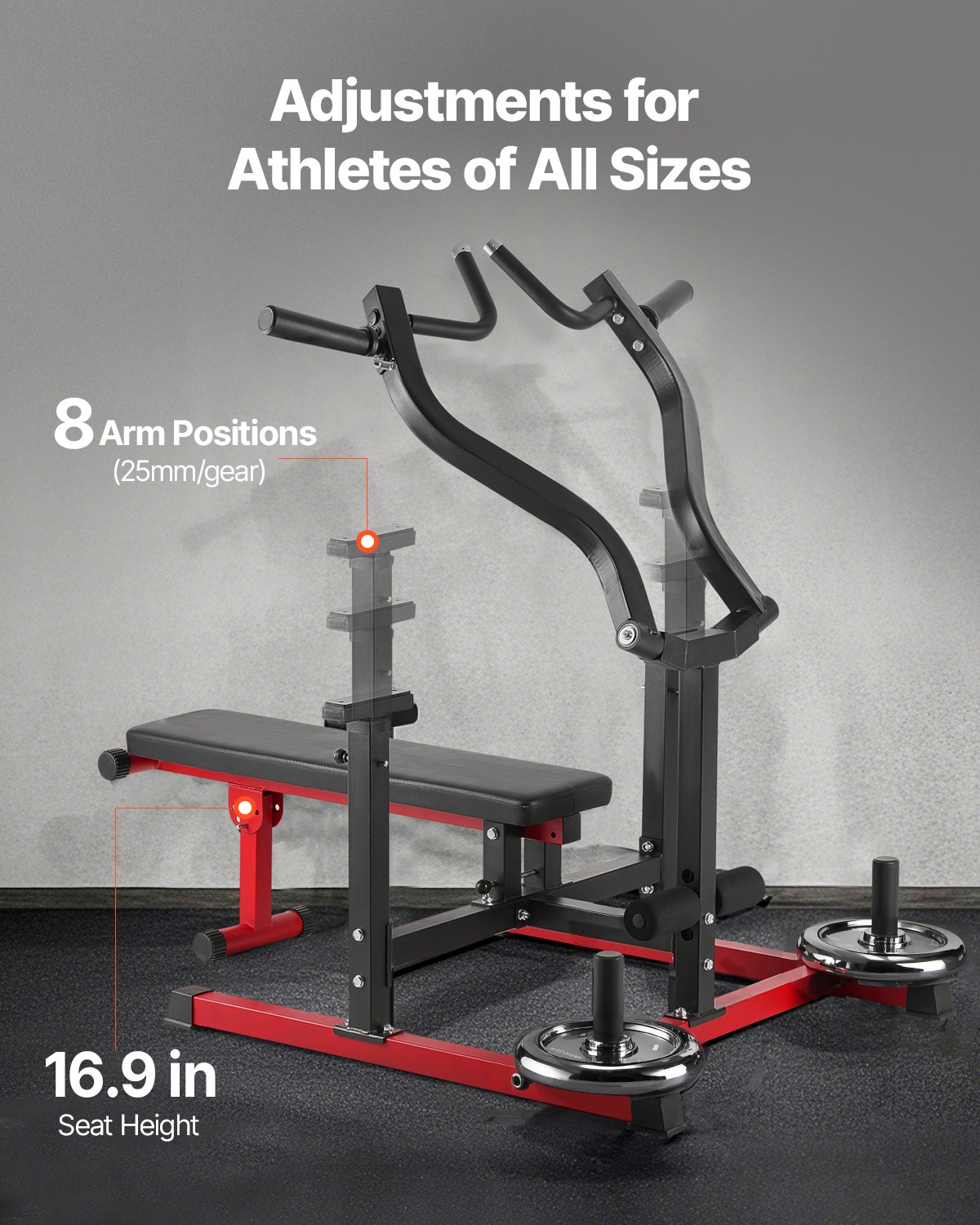 VEVOR Máquina de Prensa de Pecho 204 kg, Banco Inclinado Plano Ajustable con Brazos Convergentes Independientes, Equipo para la Parte Superior Pecho, Abdominales y Hombros, 1600 x 1550 x 760 mm