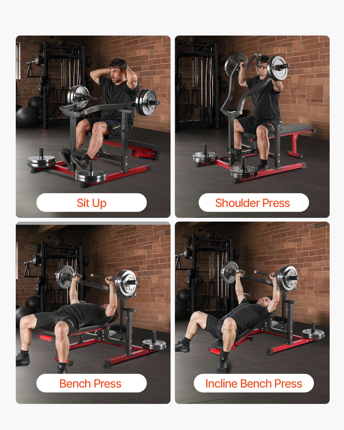 VEVOR Máquina de Prensa de Pecho 204 kg, Banco Inclinado Plano Ajustable con Brazos Convergentes Independientes, Equipo para la Parte Superior Pecho, Abdominales y Hombros, 1600 x 1550 x 760 mm