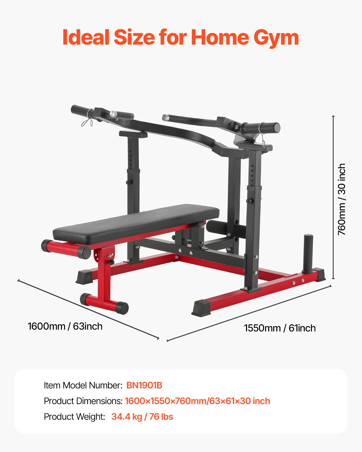 VEVOR Máquina de Prensa de Pecho 204 kg, Banco Inclinado Plano Ajustable con Brazos Convergentes Independientes, Equipo para la Parte Superior Pecho, Abdominales y Hombros, 1600 x 1550 x 760 mm