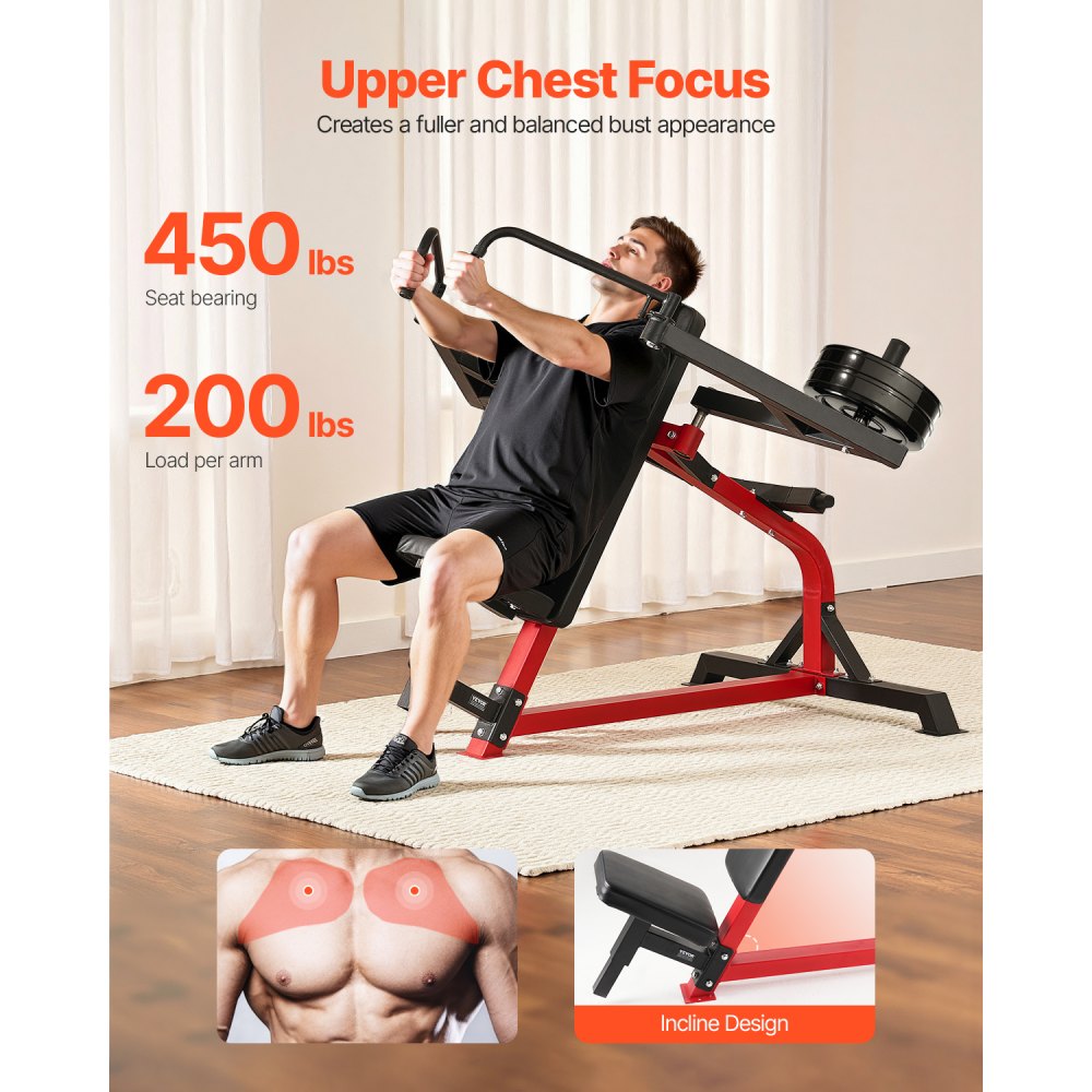 VEVOR Máquina de Apertura de Pecho Inclinada y Deltoides Posteriores, Carga 204 kg, Banco de Pecho Ajustable, para Entrenamiento de Fuerza de la Parte Superior del Cuerpo, 1400 x 1000 x 1100 mm