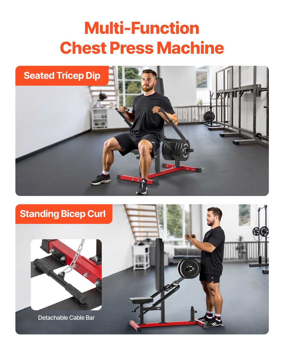 VEVOR Máquina de Fondos Sentado, con Barra de Cable, Asiento y Respaldo Ajustables, para Entrenamiento de Pecho y Fuerza para la Parte Superior Cuerpo, Soporta hasta 204 kg, 1400 x 680 x 1300 mm