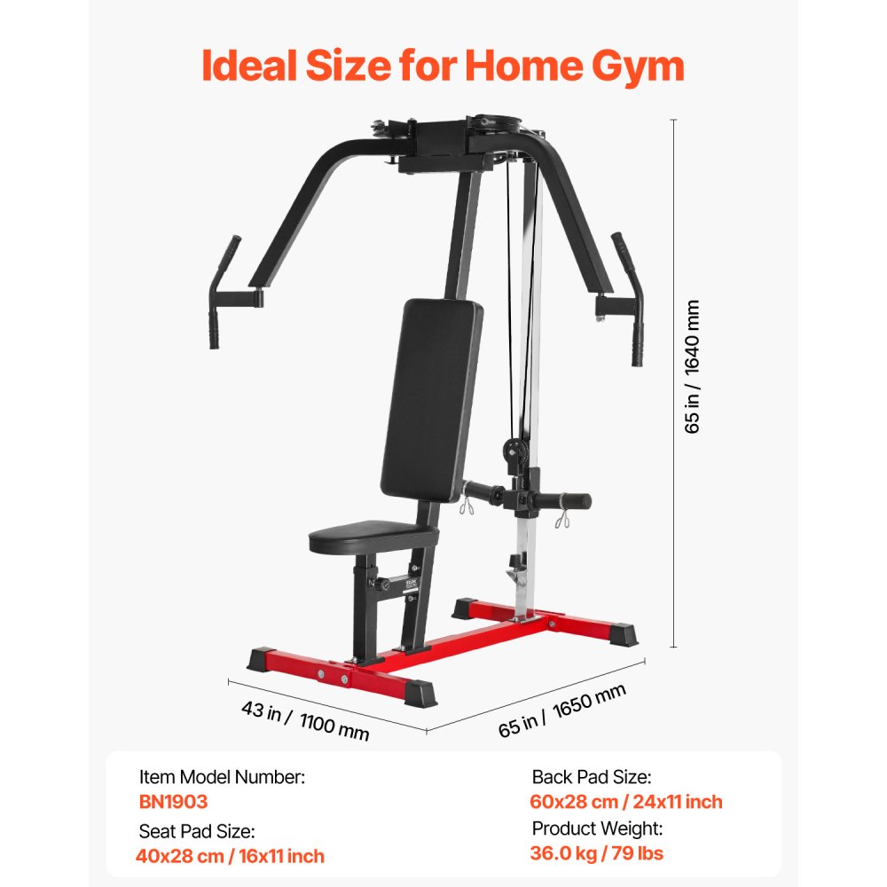 VEVOR Máquina Especializada de Apertura de Pecho, Gimnasio en Casa, para Entrenamientos de Pecho, Espalda, Pectorales, Deltoides Posteriores y Hombros, Soporta hasta 204 kg, 1100 x 1650 x 1640 mm