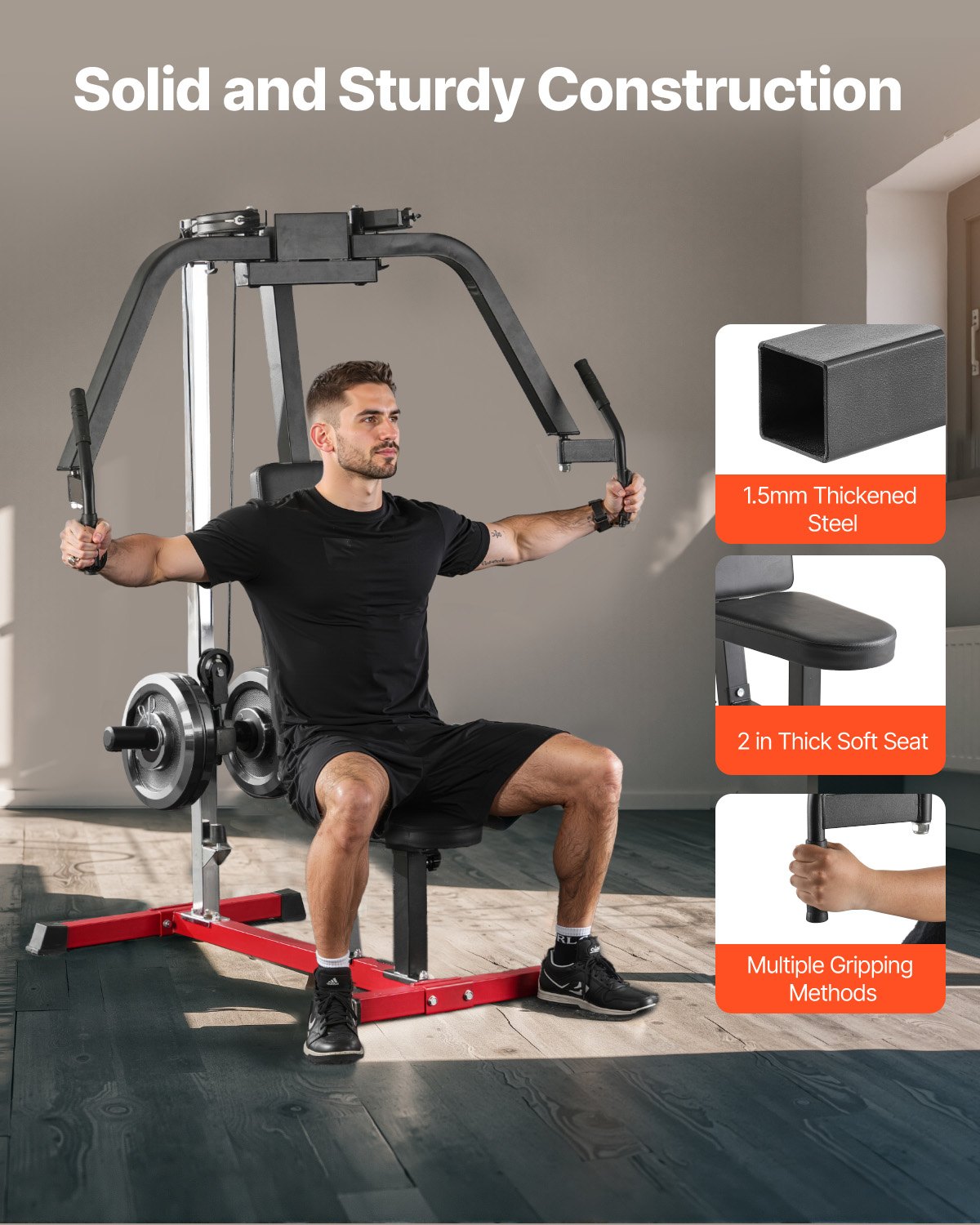 VEVOR Máquina Especializada de Apertura de Pecho, Gimnasio en Casa, para Entrenamientos de Pecho, Espalda, Pectorales, Deltoides Posteriores y Hombros, Soporta hasta 204 kg, 1100 x 1650 x 1640 mm