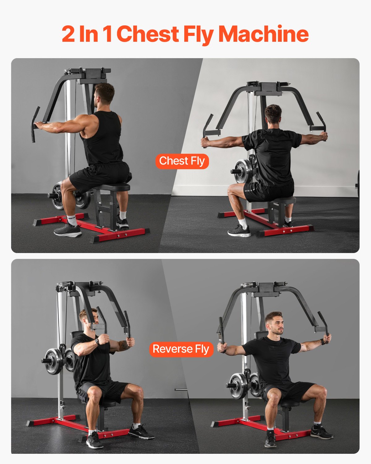 VEVOR Máquina Especializada de Apertura de Pecho, Gimnasio en Casa, para Entrenamientos de Pecho, Espalda, Pectorales, Deltoides Posteriores y Hombros, Soporta hasta 204 kg, 1100 x 1650 x 1640 mm