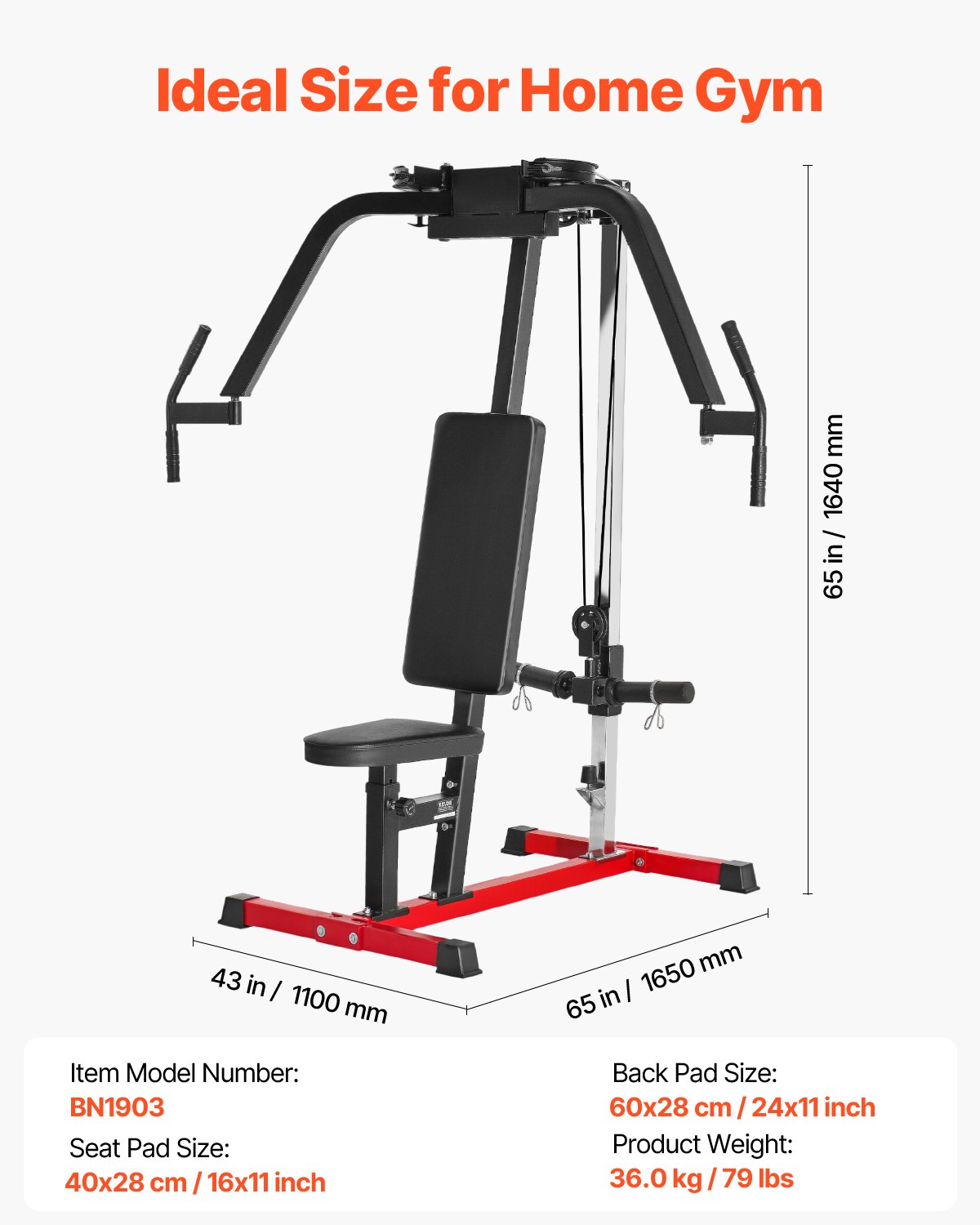 VEVOR Máquina Especializada de Apertura de Pecho, Gimnasio en Casa, para Entrenamientos de Pecho, Espalda, Pectorales, Deltoides Posteriores y Hombros, Soporta hasta 204 kg, 1100 x 1650 x 1640 mm