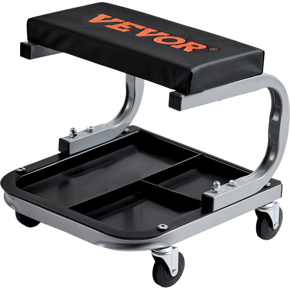 VEVOR Taburete de Mecánico de Acero para Reparación y Mantenimiento de Vehículos Ruedas Giratorias Capacidad de Carga de 113 kg, Taburete con Portaherramientas 36 x 36 x 36 cm Asiento de Material PU