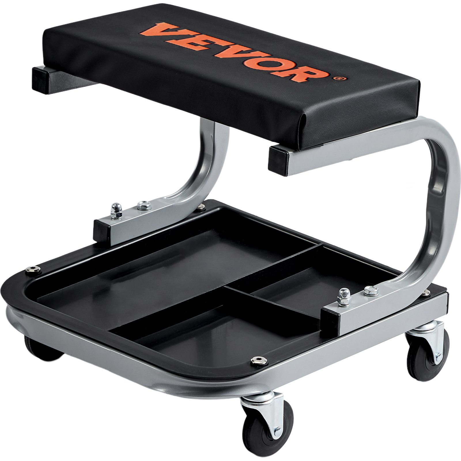 VEVOR Taburete de Mecánico de Acero para Reparación y Mantenimiento de Vehículos Ruedas Giratorias Capacidad de Carga de 113 kg, Taburete con Portaherramientas 36 x 36 x 36 cm Asiento de Material PU